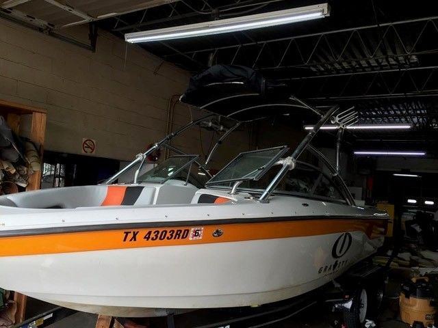 Ski boat in the shop for new seating